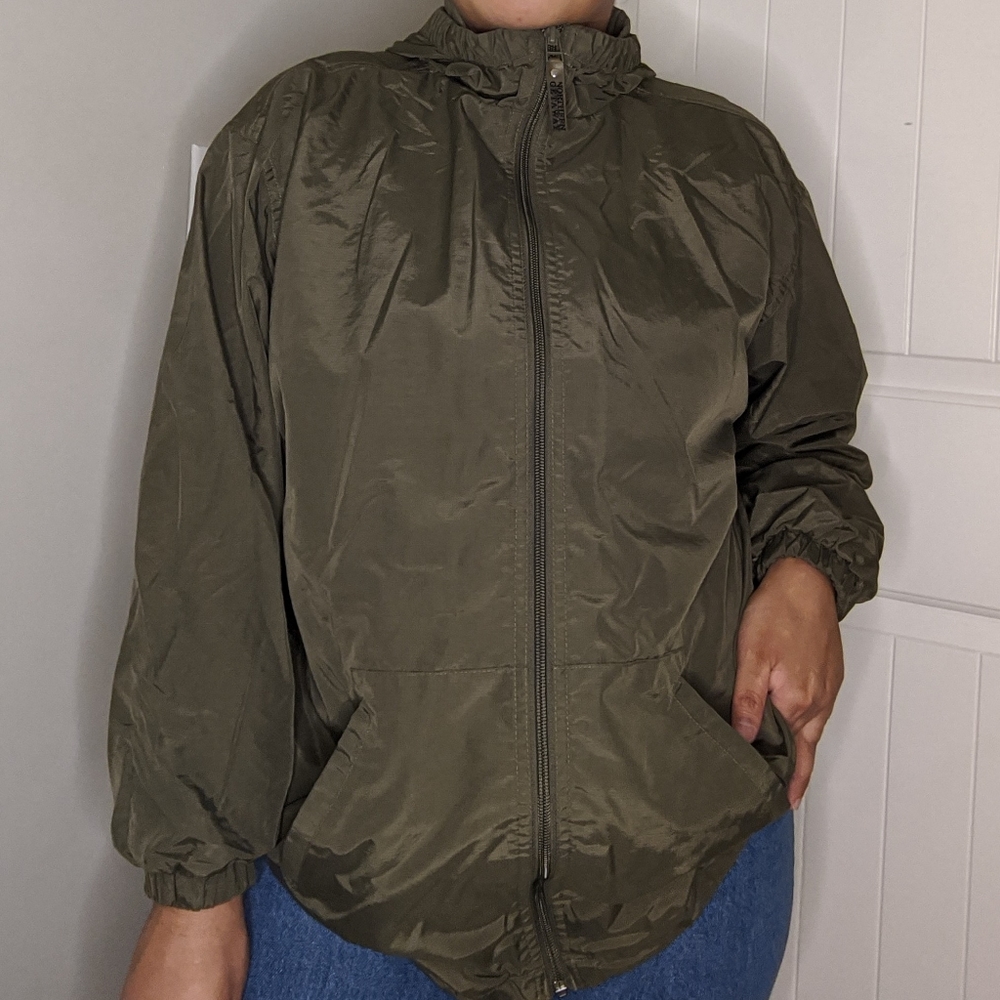 Olive Green Windbreaker Jacket (Size L)